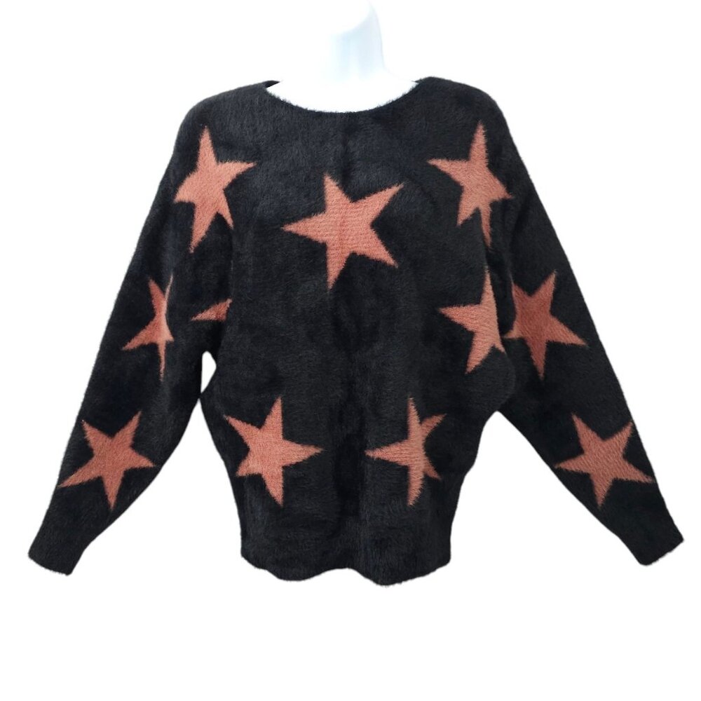 Philosophy Fuzzy Star Sweater Womens L Black Mauve Long Sleeve Republic Clothing